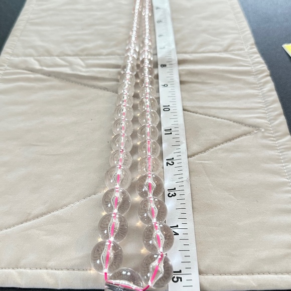 Graduating clear glass bead necklace strung on hot pink string. Lobster clasp - Picture 4 of 13